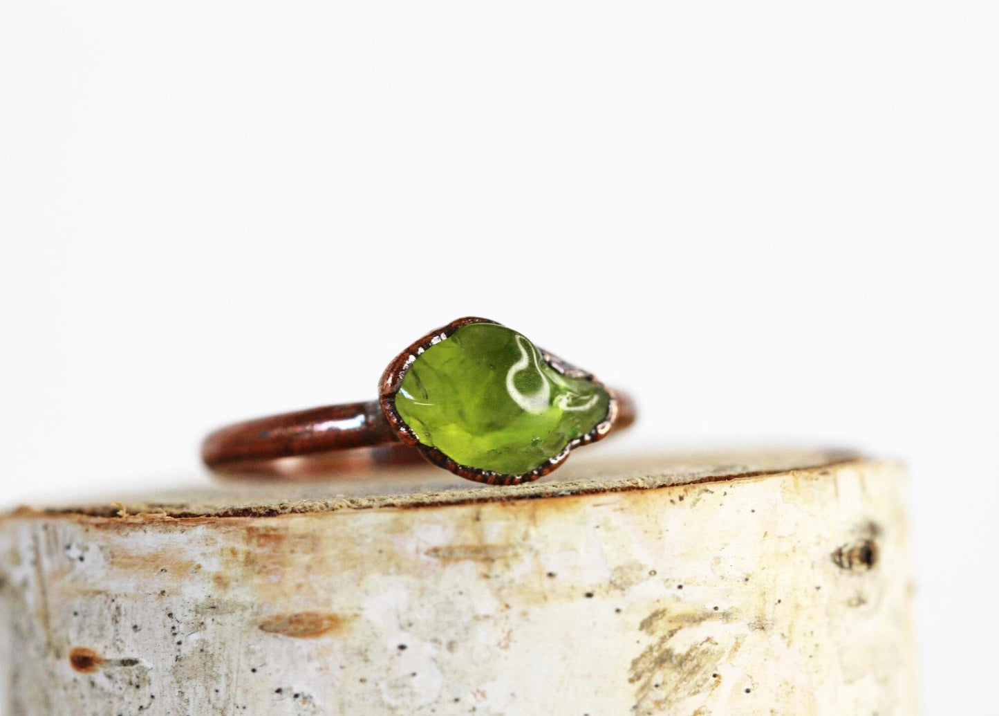 Peridot Ring - Polished Stone Solitaire - August Birthstone