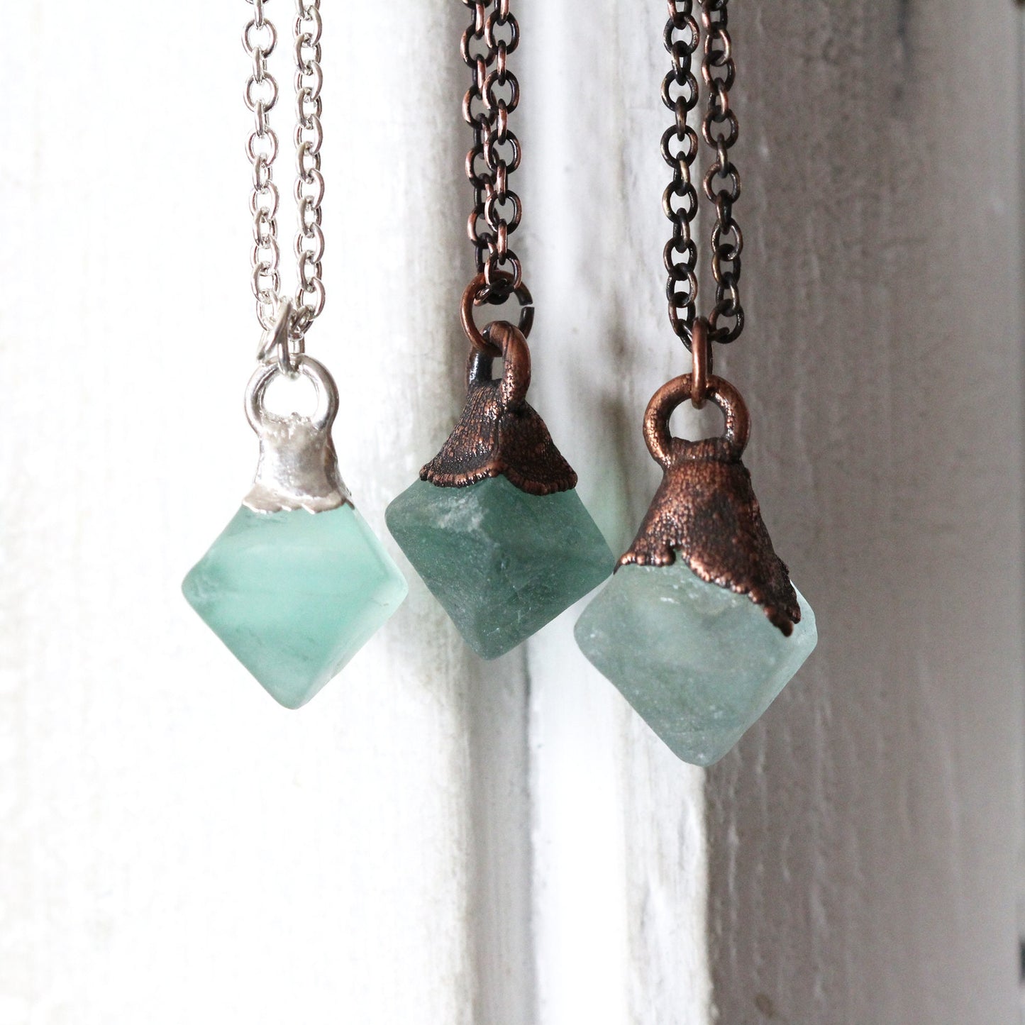 Fluorite Necklace - Fluorite Octahedron Pendant - Raw Crystal Necklace