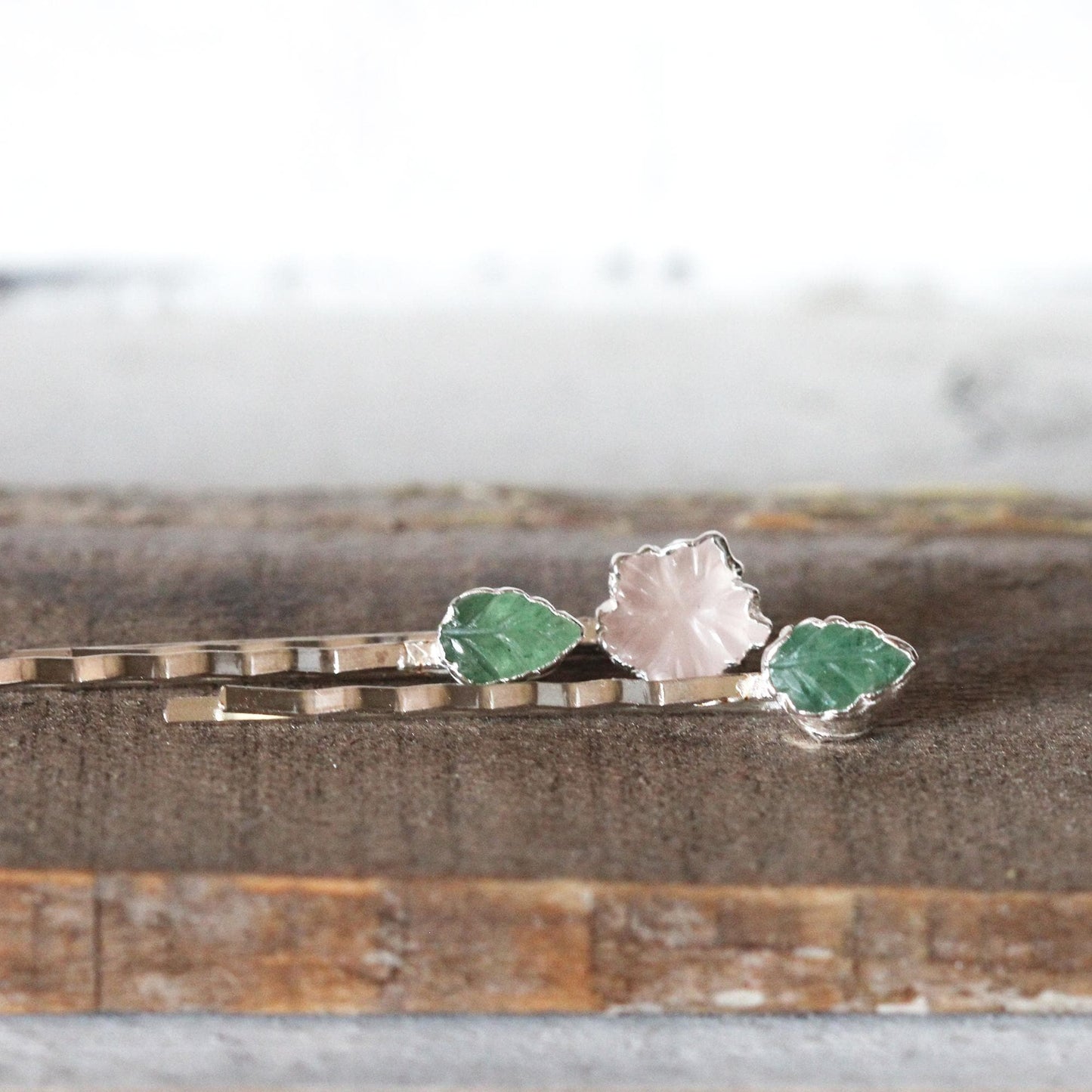 Rose Quartz Hair Pin - Floral Wedding Set - Spring Wedding