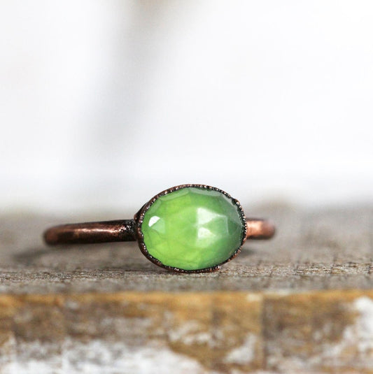 Serpentine Ring - Faceted Green Stone - Stacking Ring