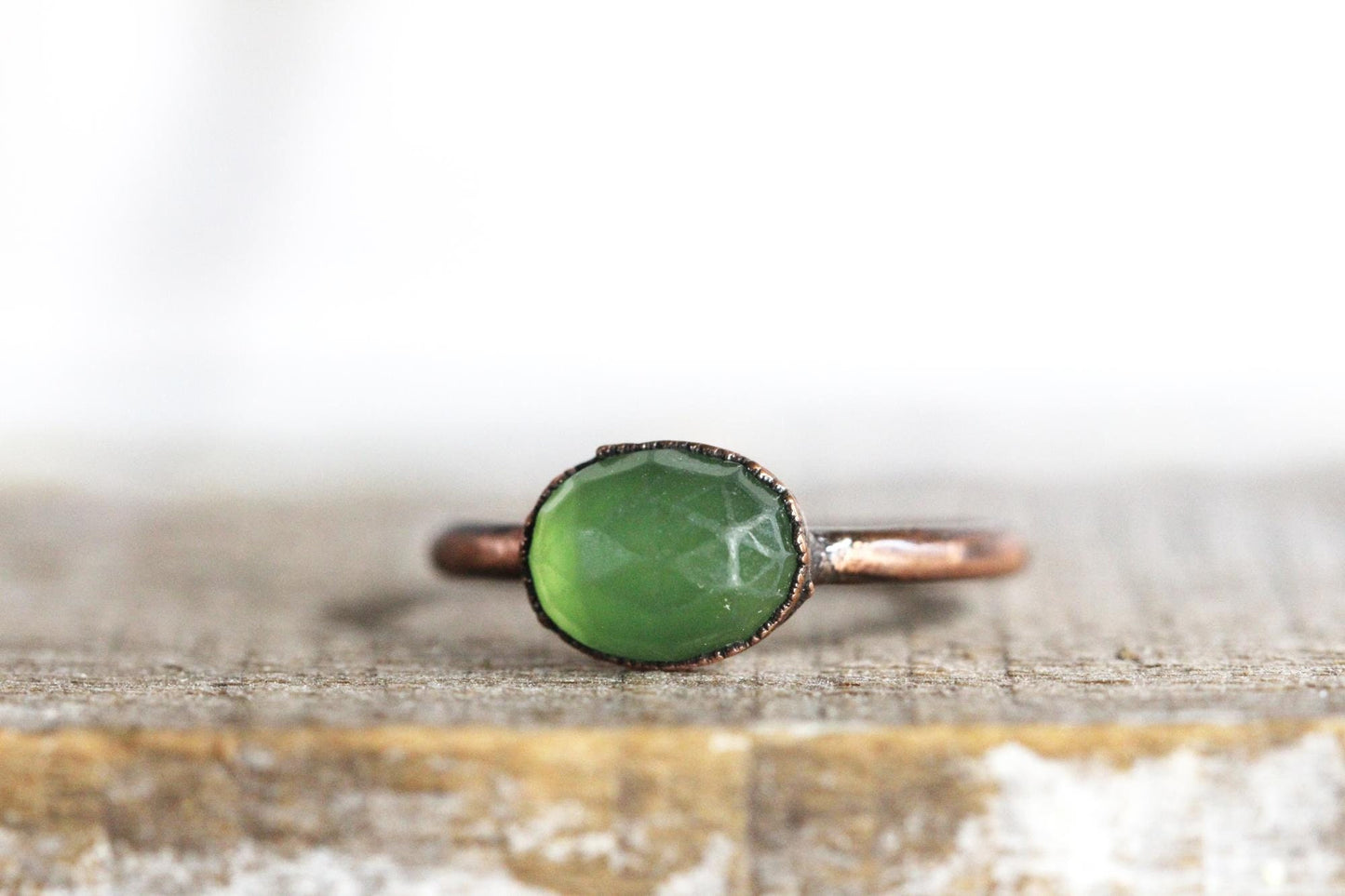 Serpentine Ring - Faceted Green Stone - Stacking Ring