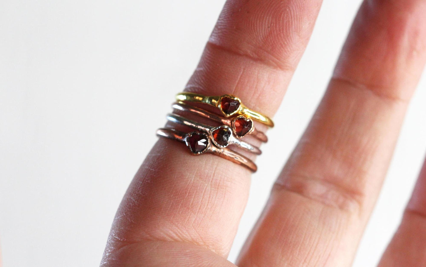 Garnet Heart Ring - Promise Jewelry - Silver Stacking Ring - Romantic Gift for Her