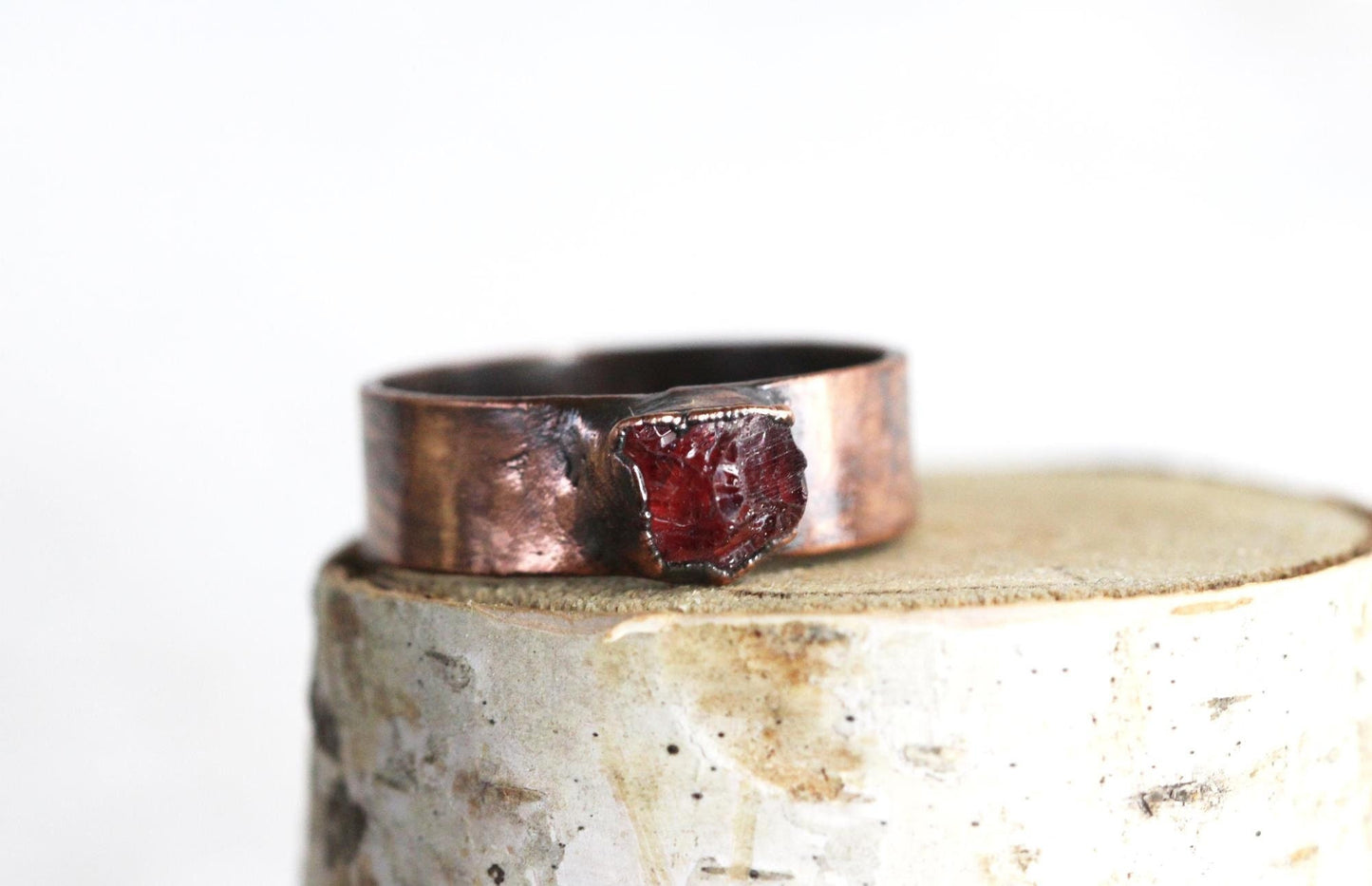 Raw Garnet Ring - Men's Jewelry - Wide Band Garnet Ring - January Birthstone