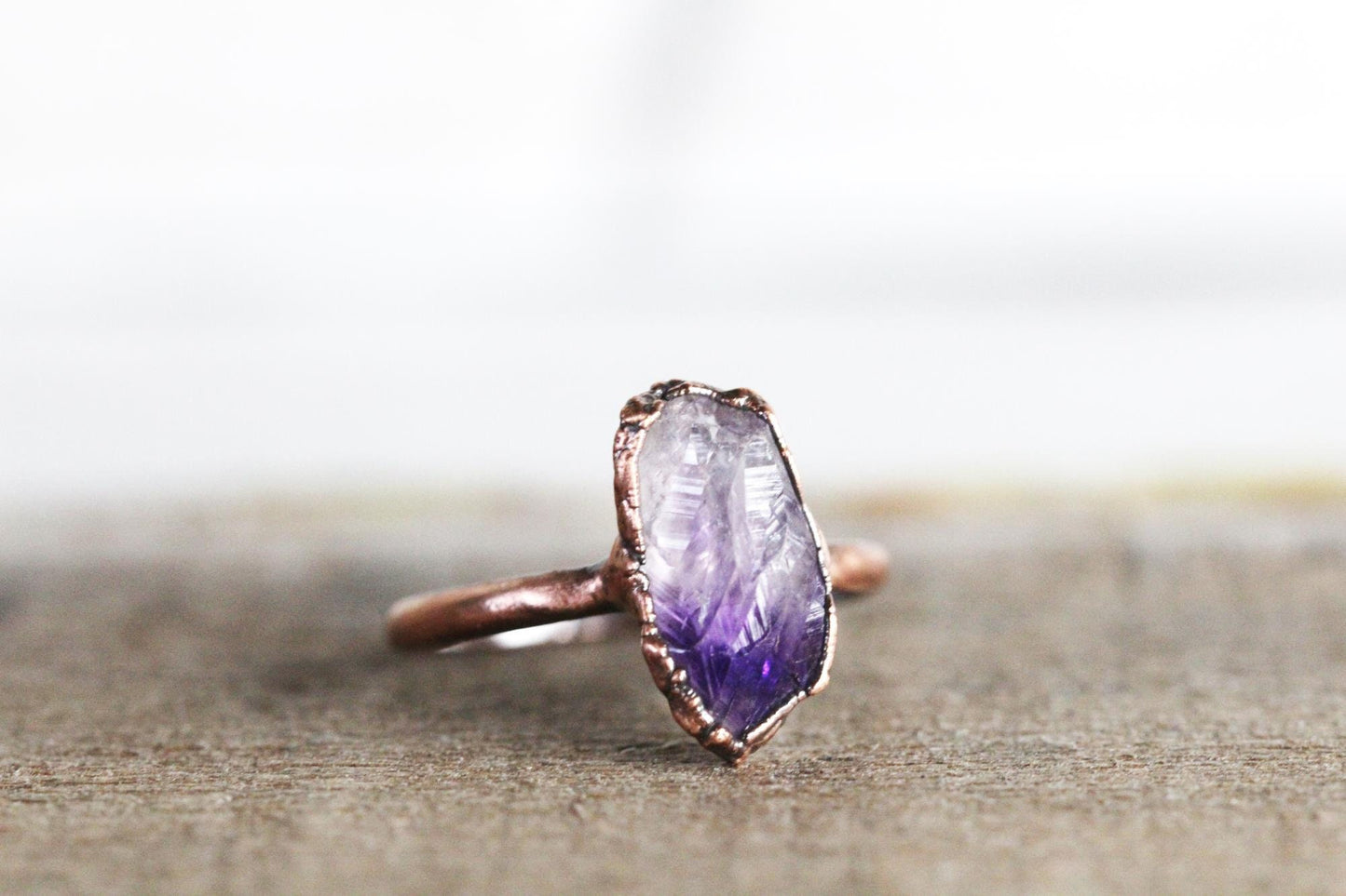Raw Amethyst Ring - February Birthstone - Purple Crystal Ring