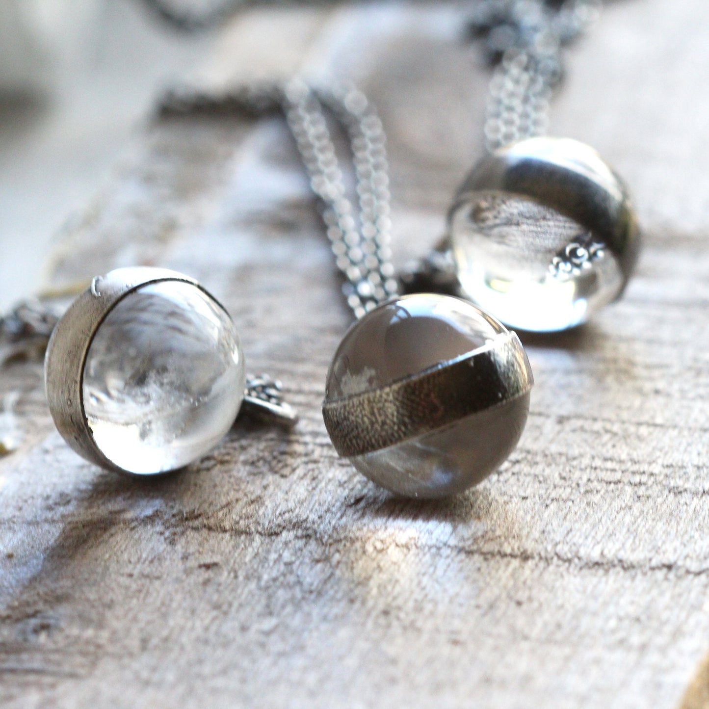 Crystal Sphere Necklace - Crystal Ball Pendant - Quartz Sphere - Sterling Silver - Silver layering Necklace
