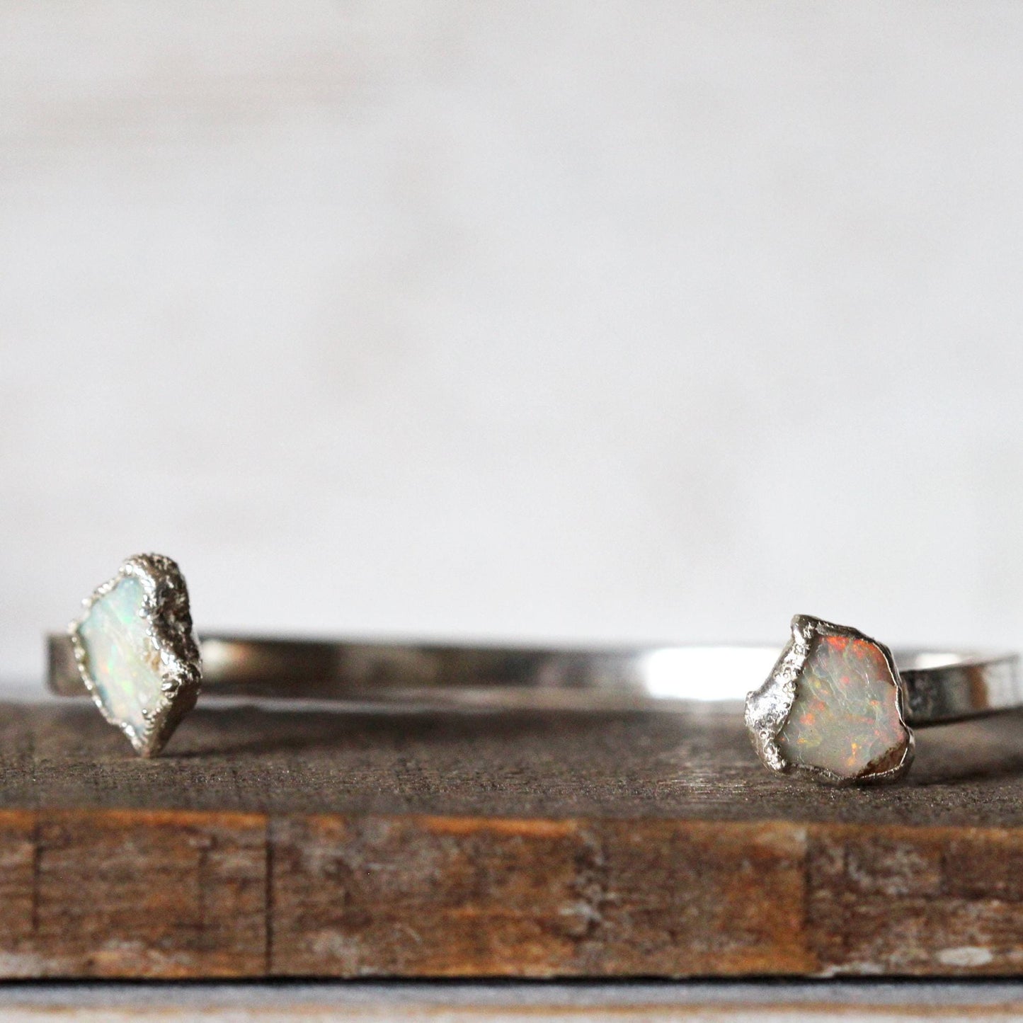 Opal Bracelet - Open Copper Cuff - Ethiopian Opal - Double Stone Bracelet