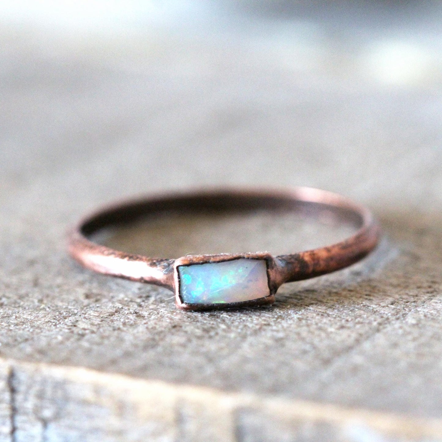 Ethiopian Opal Ring - Stone Baguette - Copper or Silver