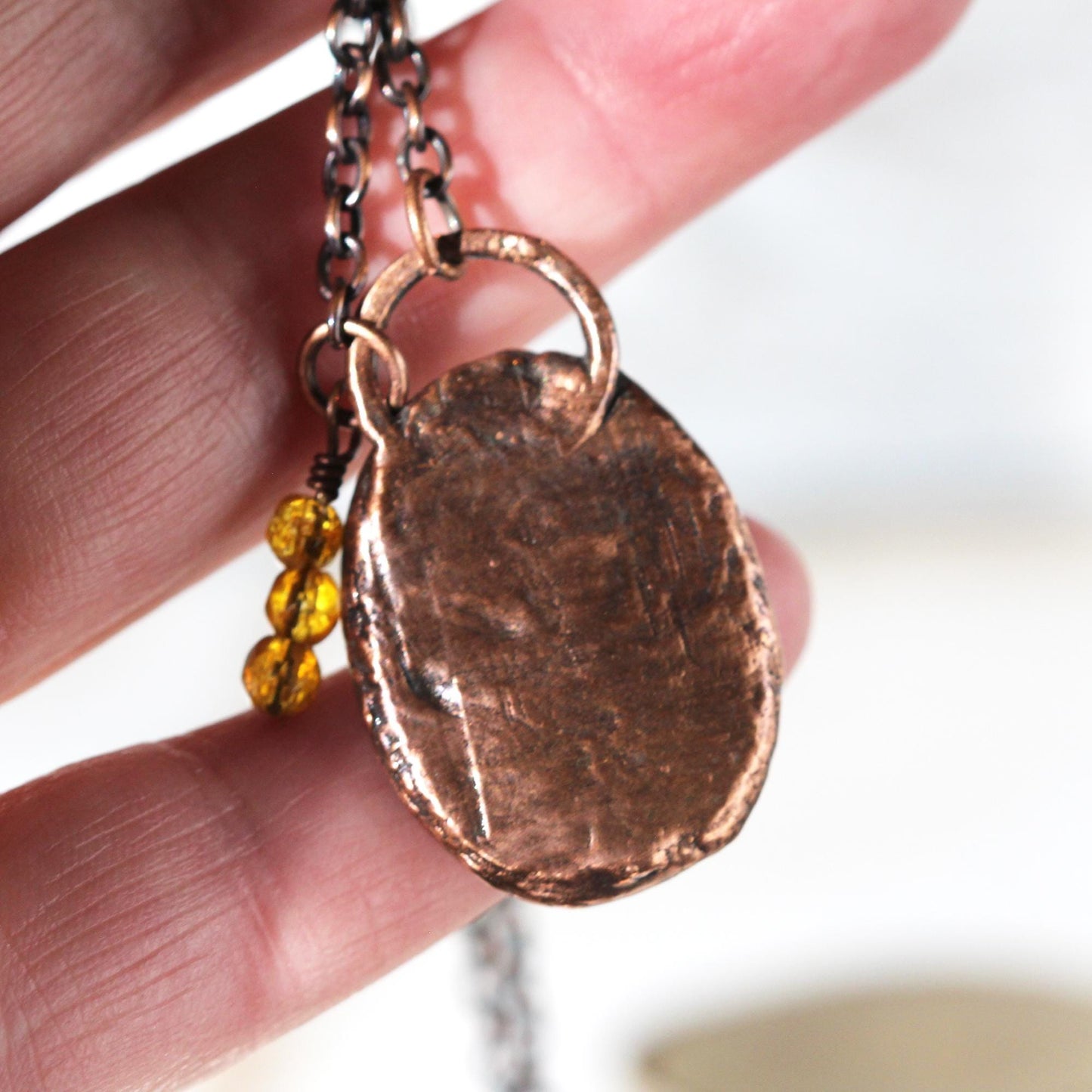 Ceramic Necklace - Feather Pendant - Citrine Jewelry