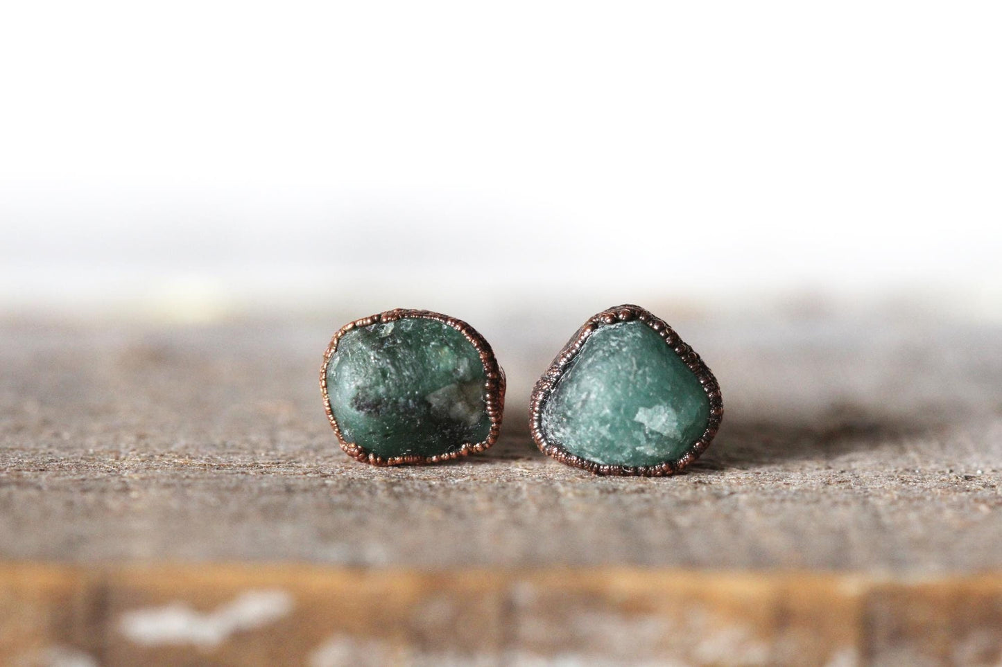 Emerald Earrings - Green Stone Posts - Sterling Silver Studs - Electroformed Crystal Earrings