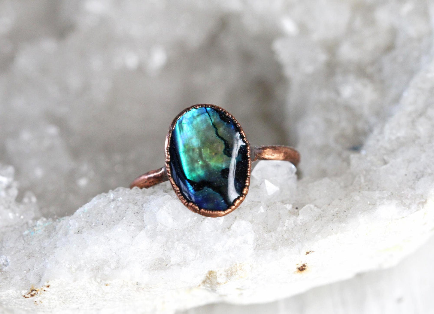 Abalone Ring - Silver Shell Ring - Paua Beach Jewelry