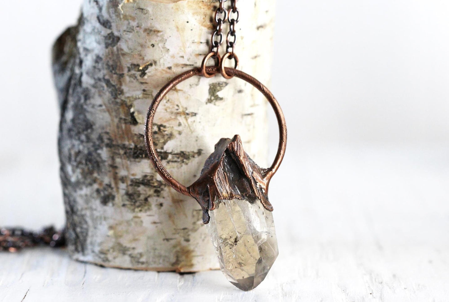 Smoky Quartz Pendant - Electroformed Copper - Crystal Point Necklace - Electroformed Raw Crystal