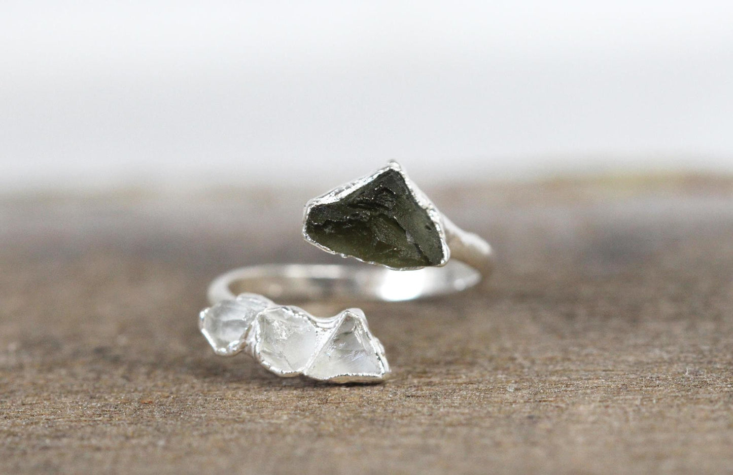 Moldavite Ring - Geekery Gift - Twist Ring - Tektite Jewelry - Genuine Moldavite