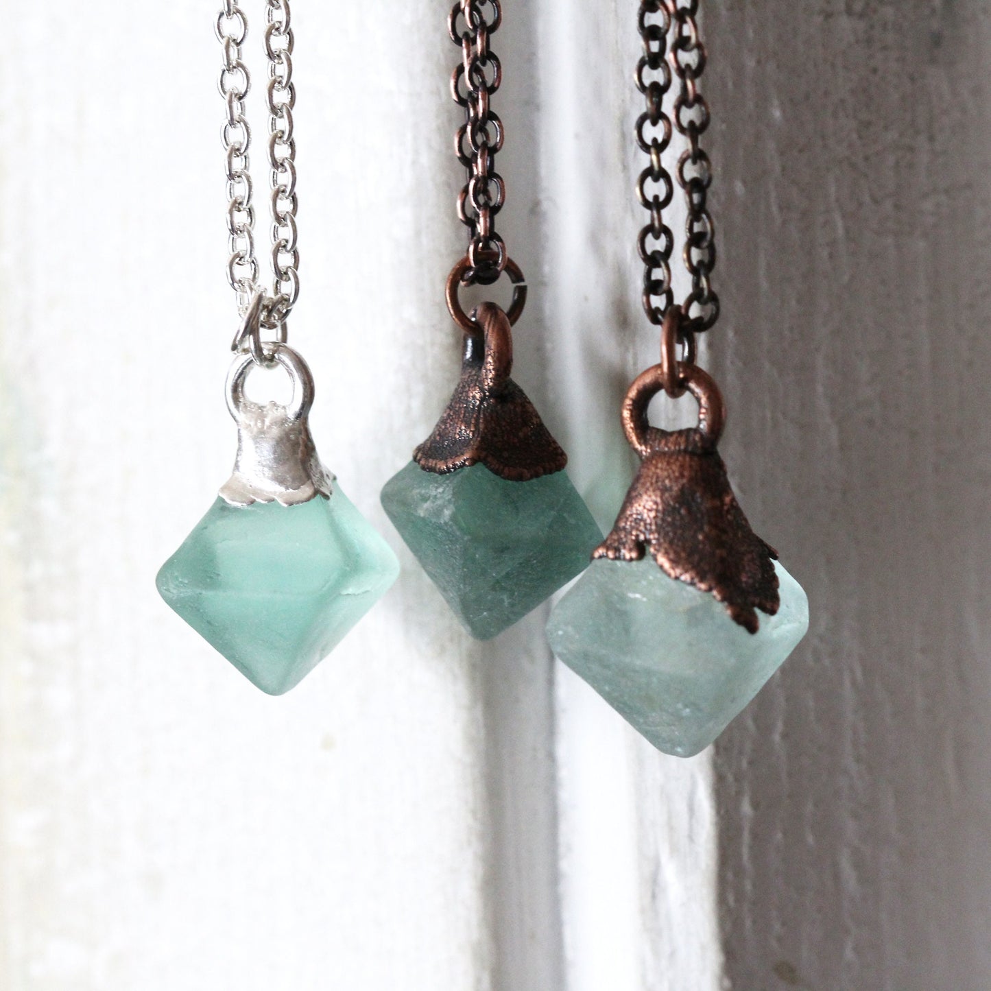 Fluorite Necklace - Fluorite Octahedron Pendant - Raw Crystal Necklace
