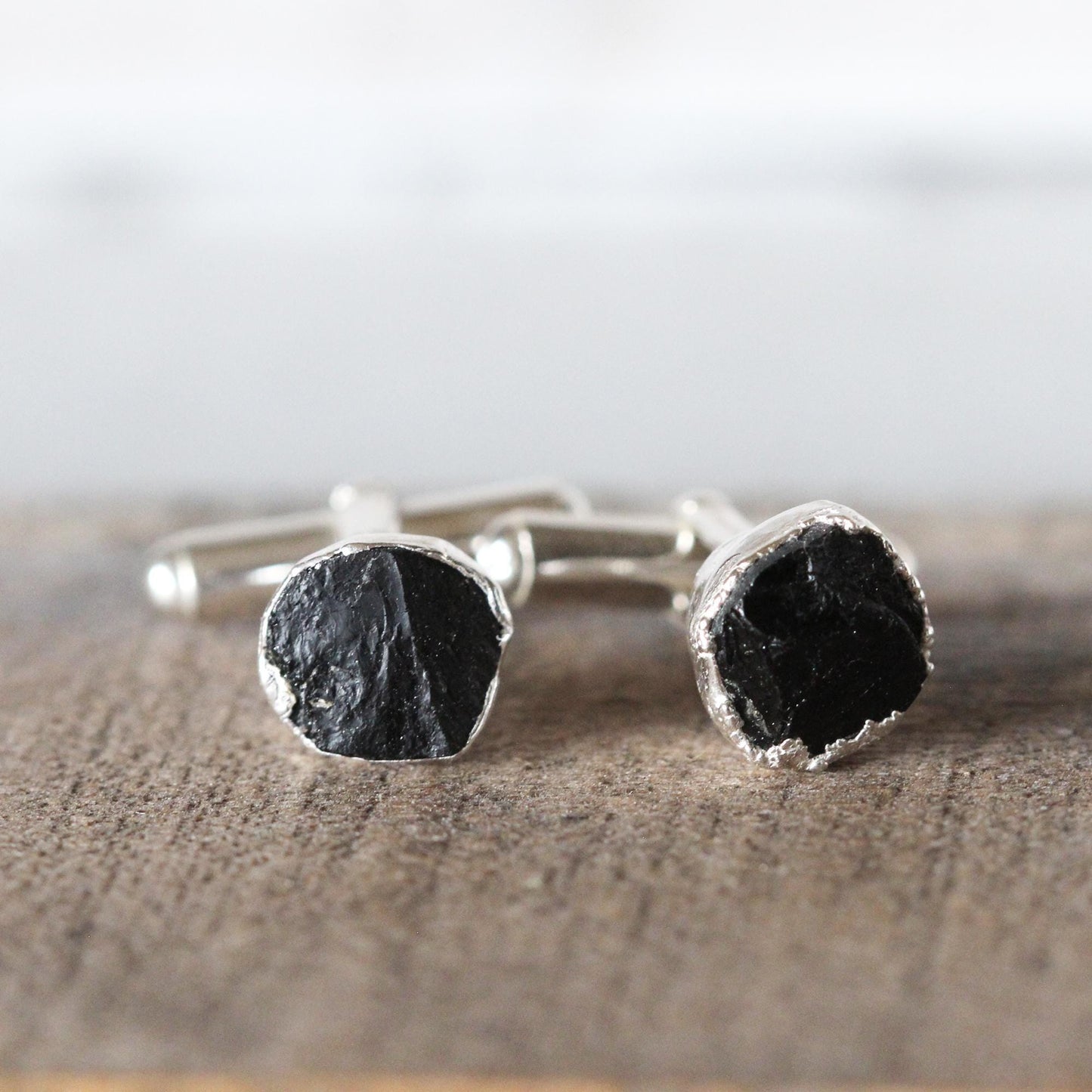Black Tourmaline Cufflinks - Black Crystal Cuff Links - Gift for Husband