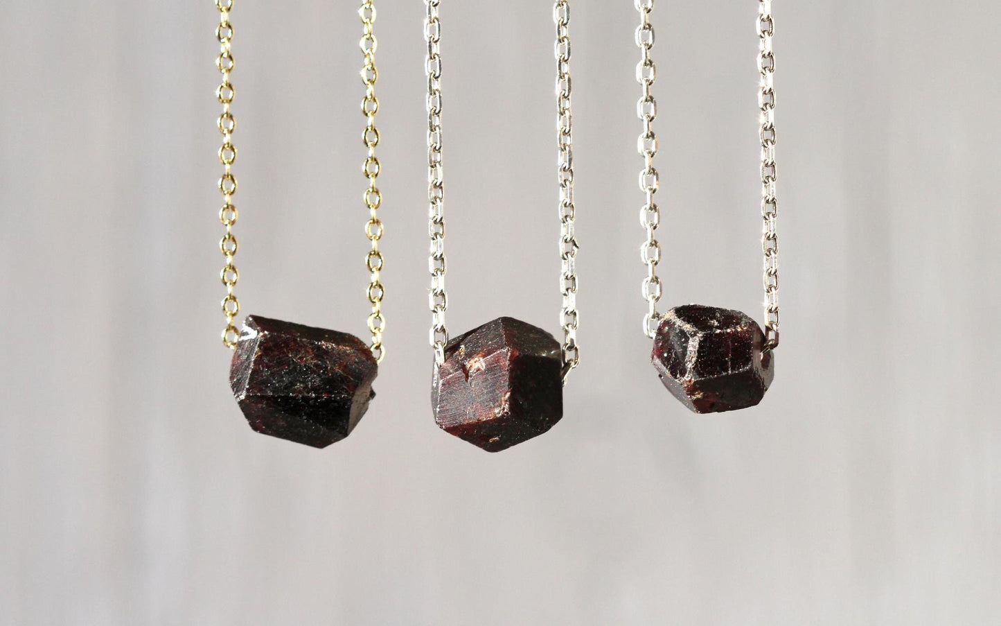Garnet Necklace - Red Stone Pendant - Sterling Silver Chain - Beaded Stone Pendant