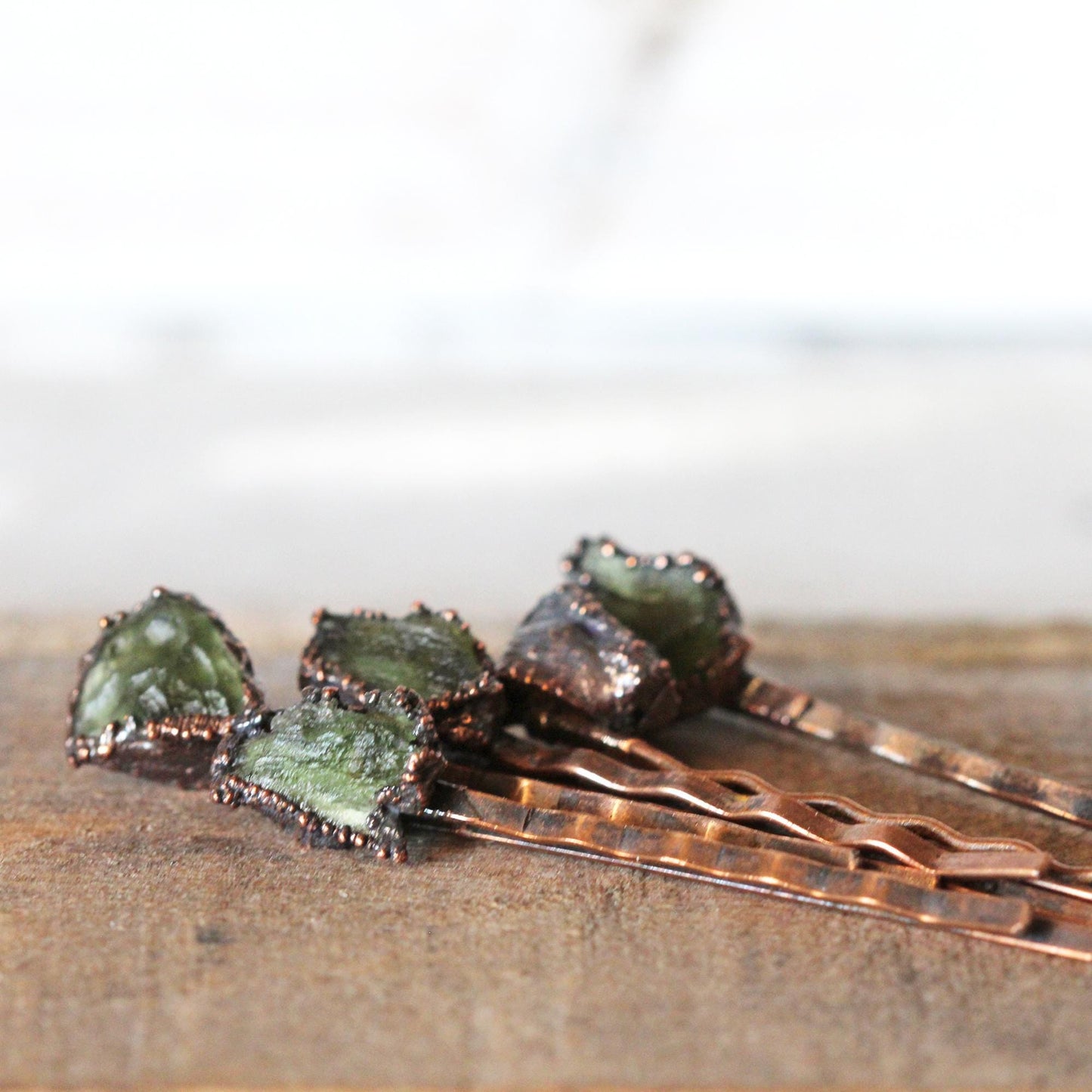 Moldavite Bobby Pin - Stone Hair Jewelry - Green Tektite