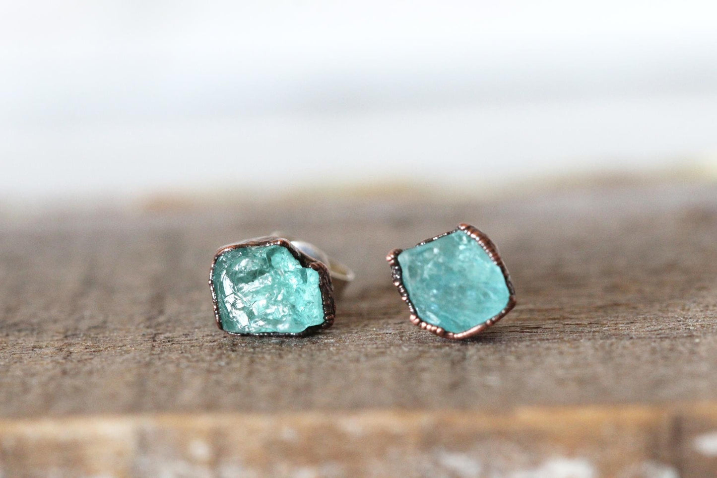 Blue Apatite Earrings - Raw Crystal Earrings - Stone Post Earrings - Sterling Silver Studs