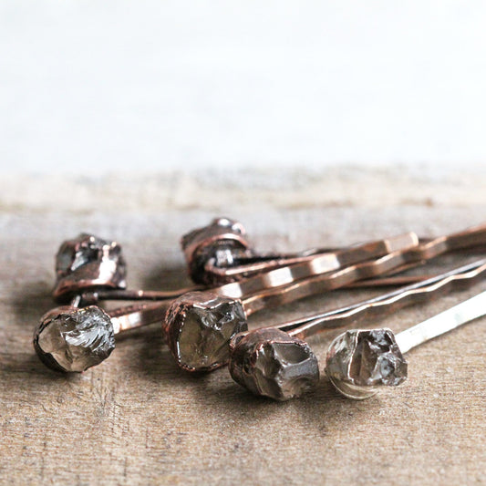 Smoky Quartz Bobby Pin - Raw Stone Hair Pin - Wedding Hair Pin