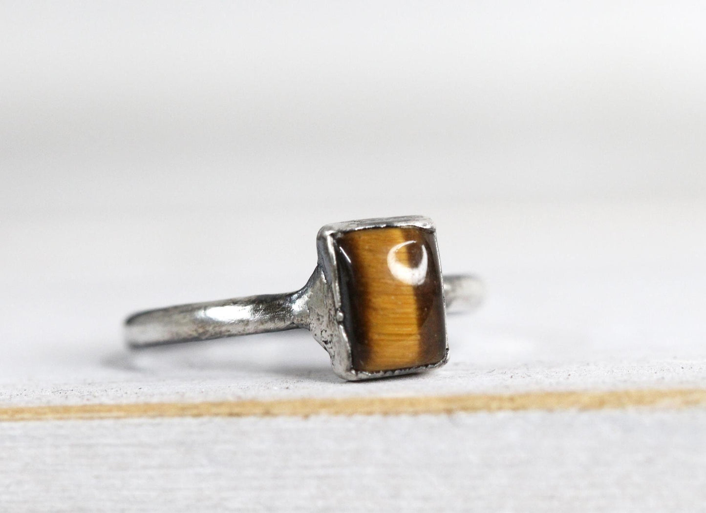 Tiger Eye Ring - Small Stone Ring - Electroformed Copper Jewelry