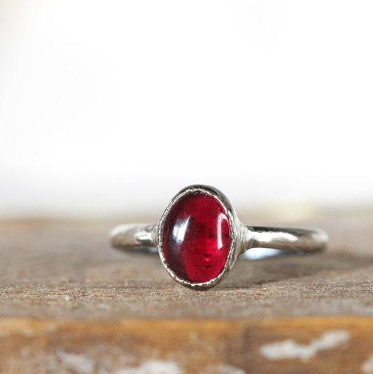 Garnet Ring - Oval Stone - Copper and Garnet