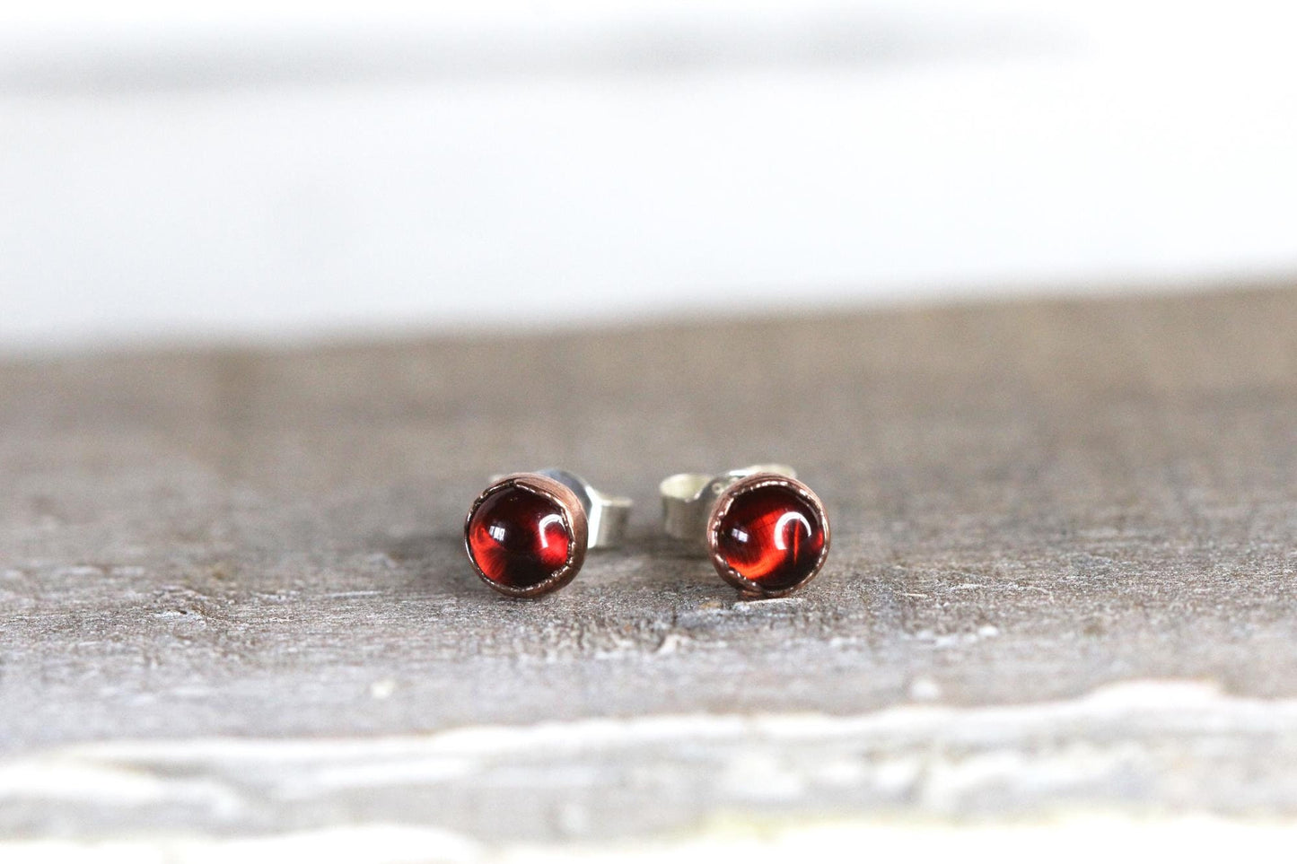 Garnet Earrings - Polished Red Stone Earrings - Sterling Silver Earrings - Red Crystal Earrings