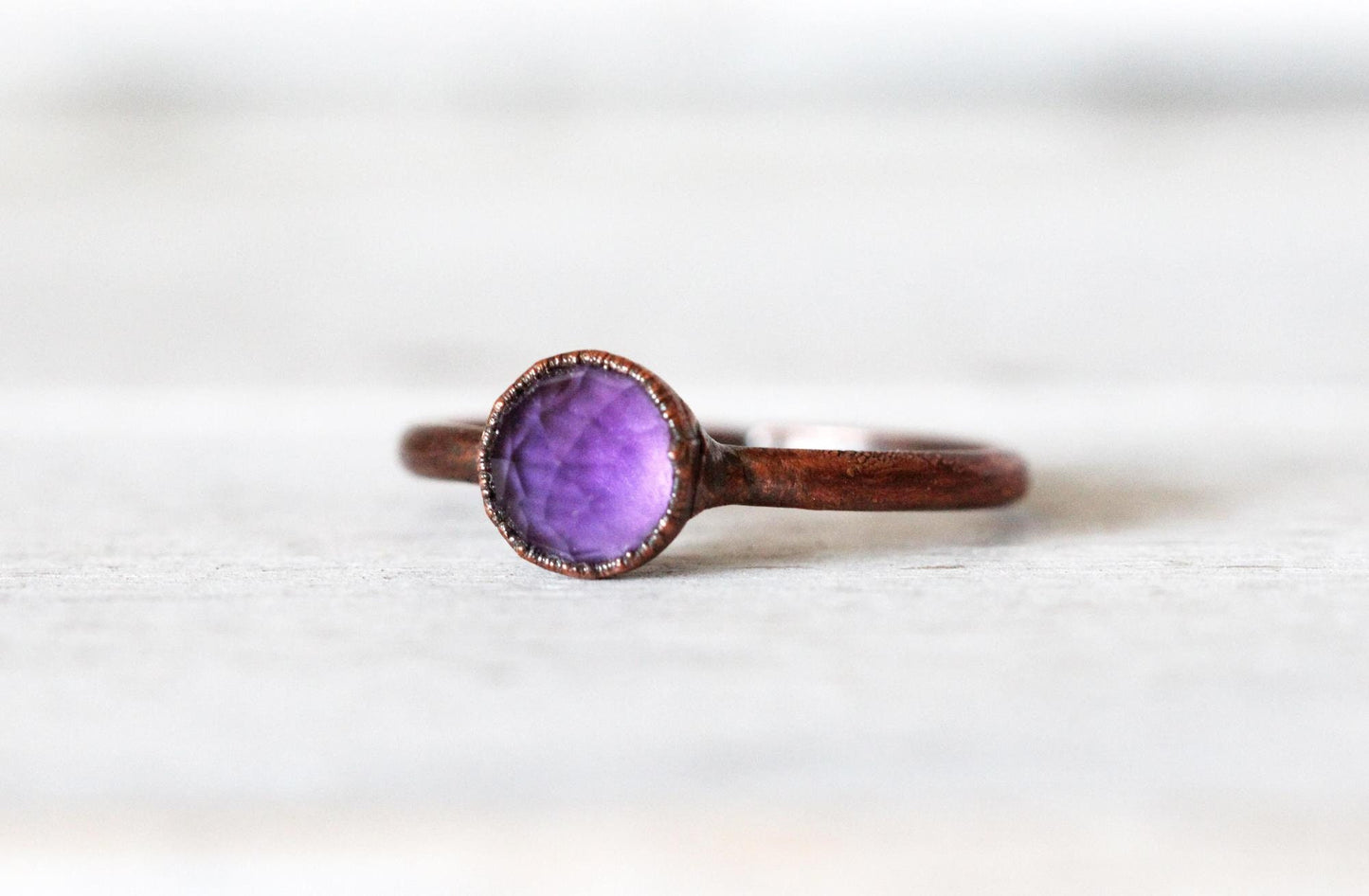 Faceted Amethyst Ring - Round Stone - February Birthstone Jewelry