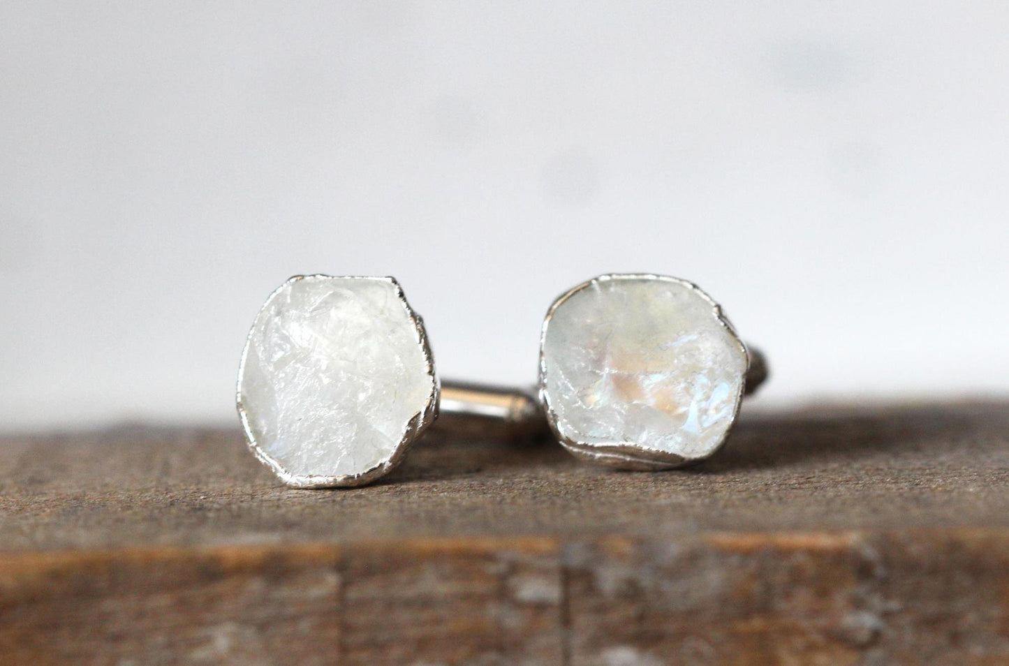 Moonstone Cuff Links - Raw Birthstone Cufflinks - June Birthstone - Graduation Gift - Crystal Cuff Links