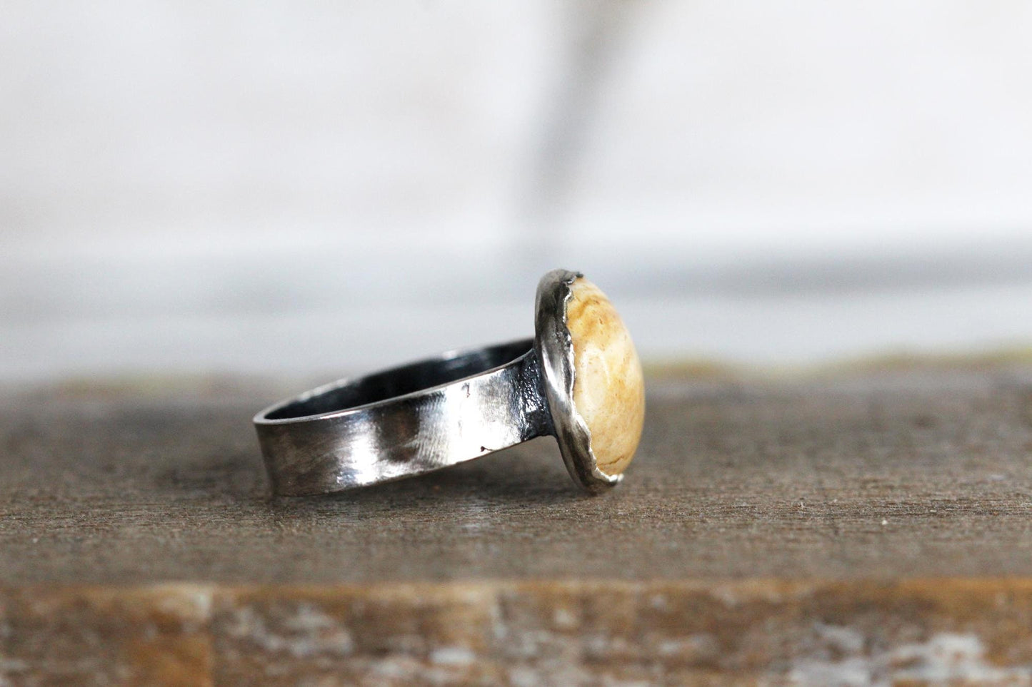 Picture Jasper Ring - Electroformed Copper - Patterned Stone - Wide Band Ring
