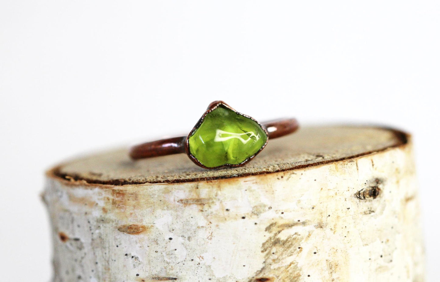 Peridot Ring - Polished Stone Solitaire - August Birthstone