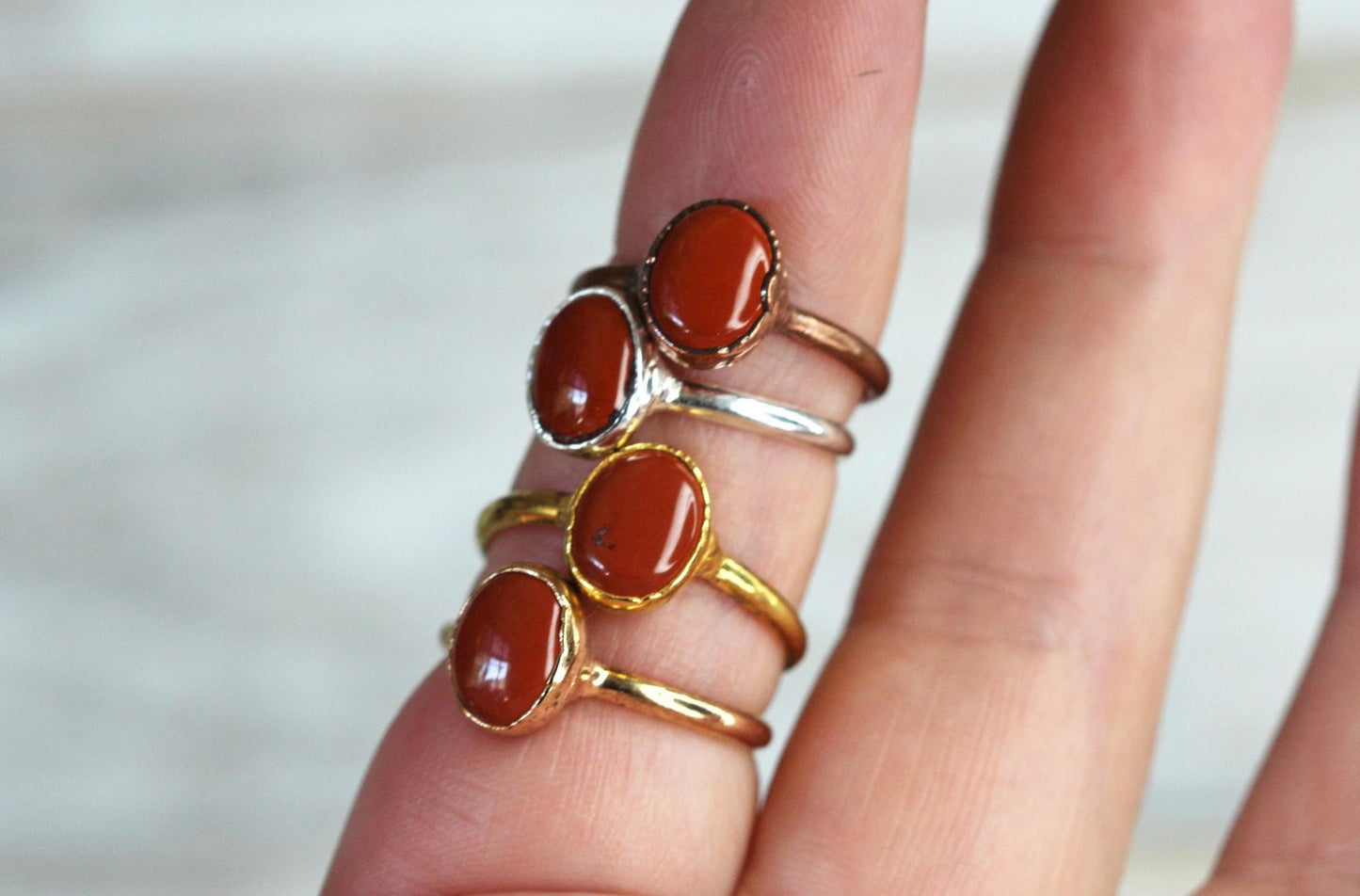 Red Jasper Ring - Electroformed Copper - Simple Stone Stacking Ring