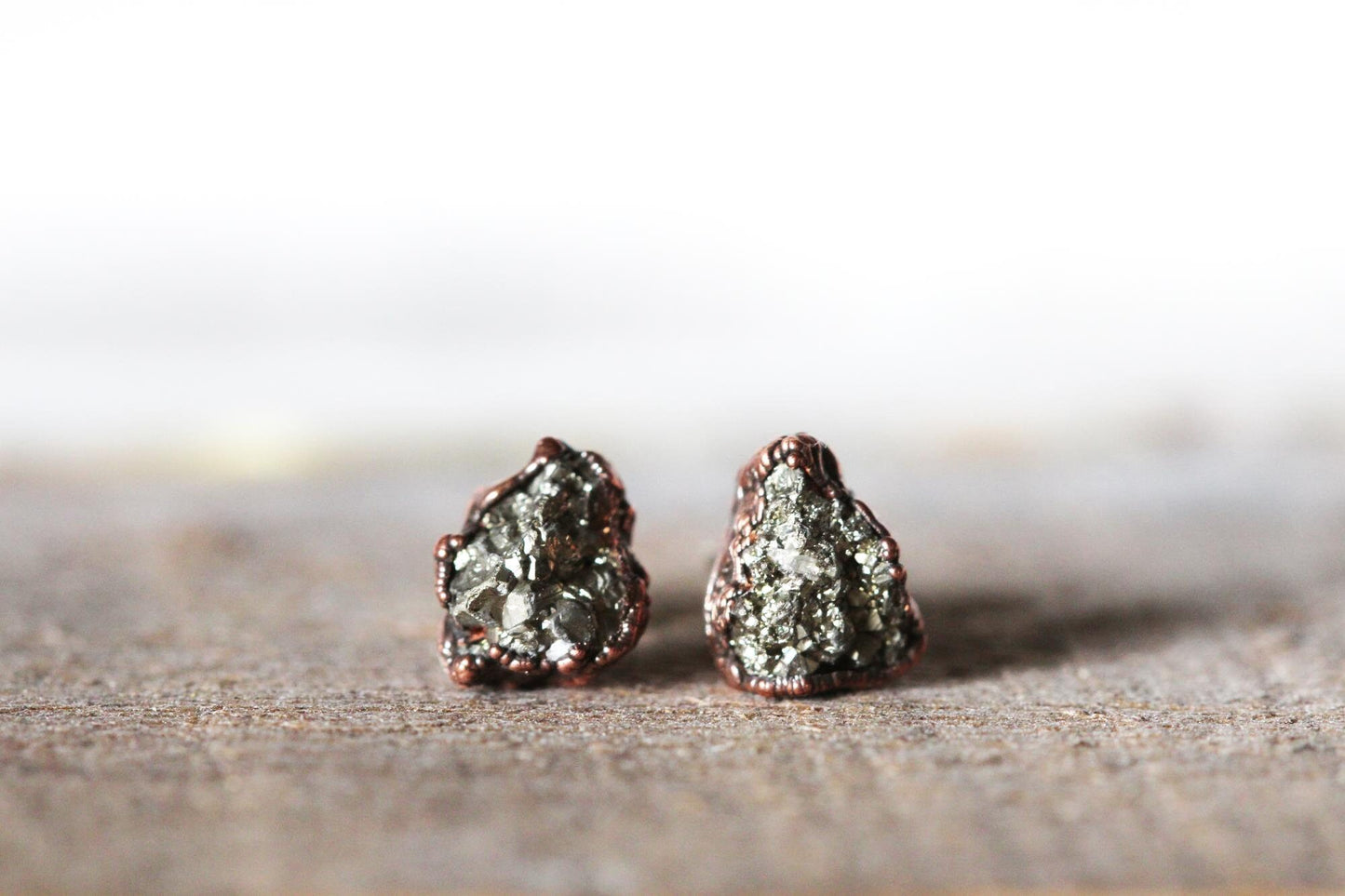 Pyrite Stud Earrings - Raw Stone Posts - Sterling Silver Earrings - Electroformed Fools Gold
