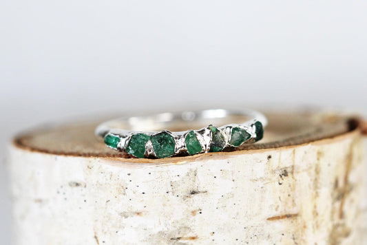 Raw Emerald Ring - May Birthstone Jewelry - Thin Stacking Ring