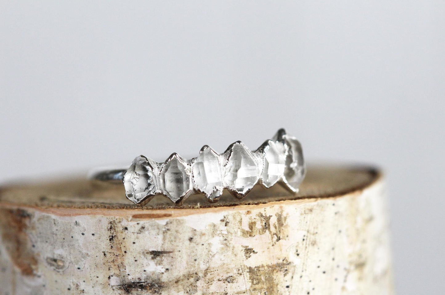 Herkimer Diamond Ring - April Birthstone - Raw Crystal Jewelry