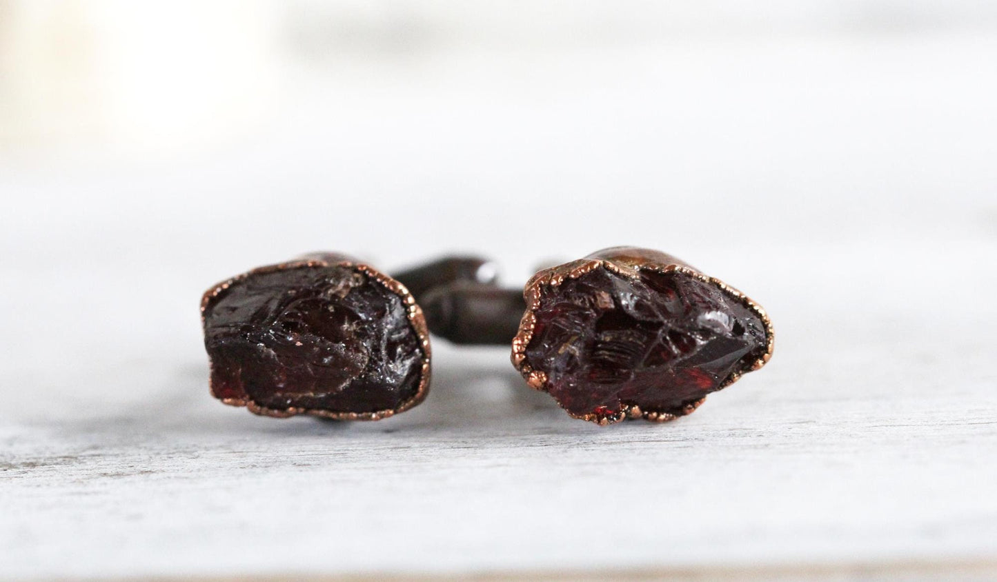 Garnet Cuff Links - Raw Birthstone Cufflinks - January Birthstone - Graduation Gift - Crystal Cuff Links