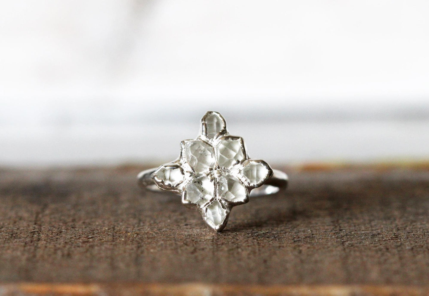 Herkimer Diamond Cluster Ring - Gift for Her - April Birthstone