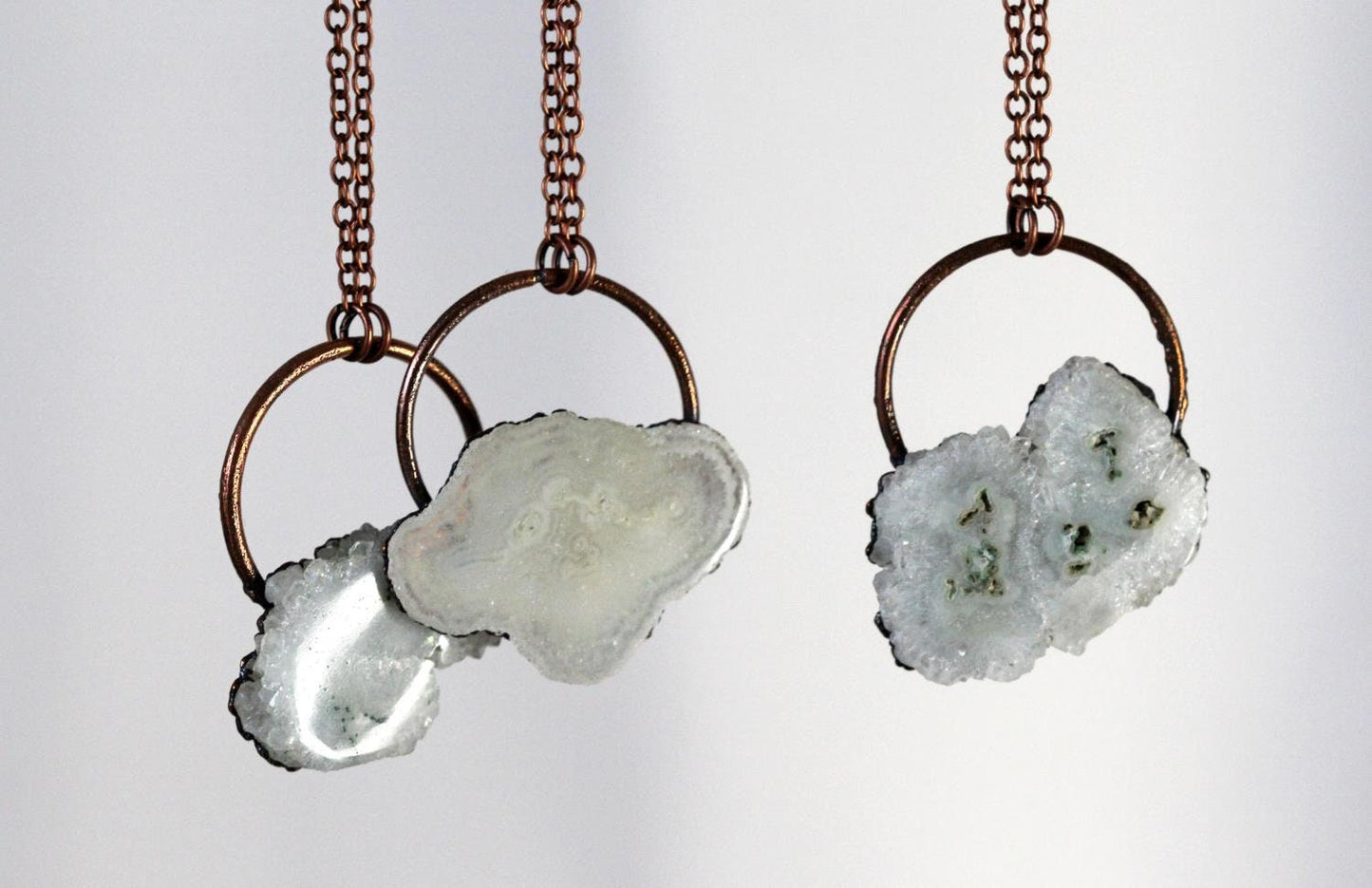 Solar Quartz Necklace - Stalacite Pendant - Stone Slice - Electroformed Jewelry