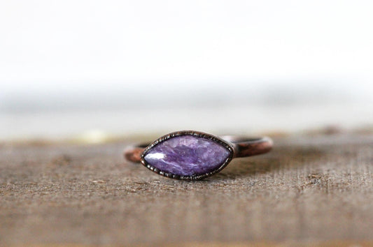 Charoite Ring - Natural Purple Stone - Stone Stacking Jewelry