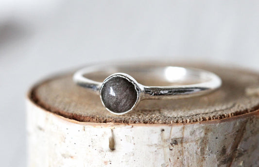 Silver Obsidian Ring - Simple Stone Stacker - Electroformed Jewelry