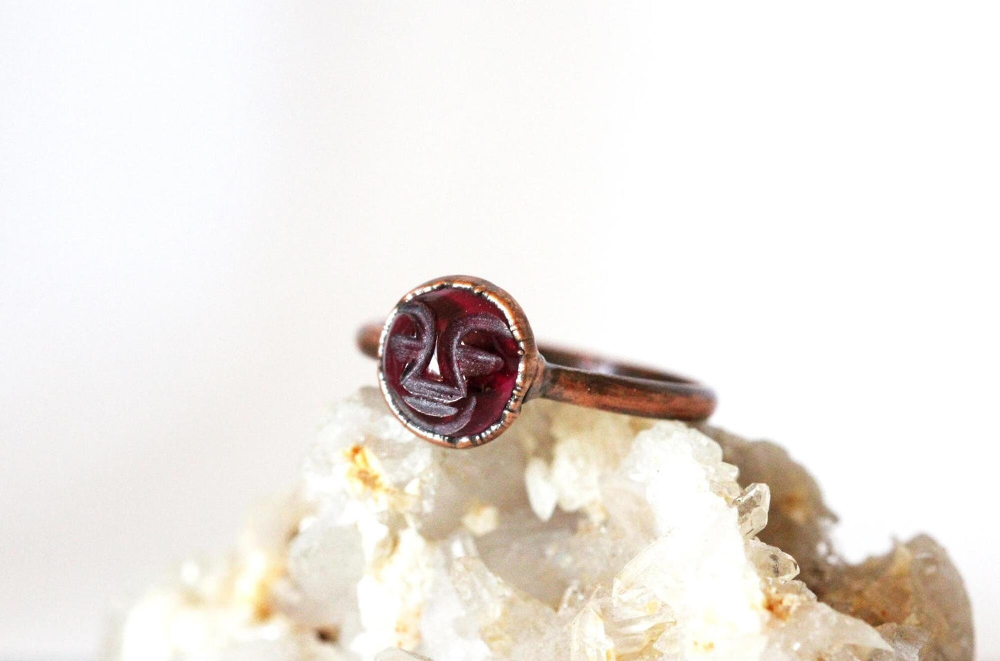 Garnet Moon Ring - Celestial Jewelry - Man in the Moon