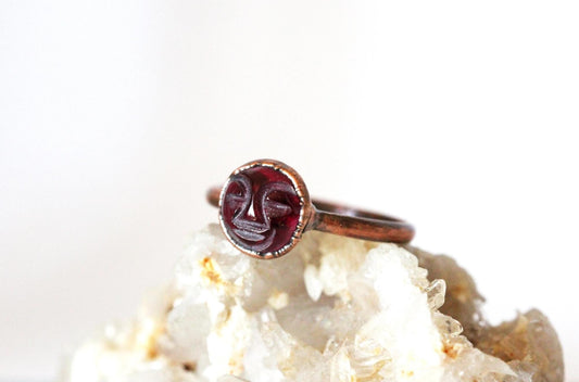 Garnet Moon Ring - Celestial Jewelry - Man in the Moon