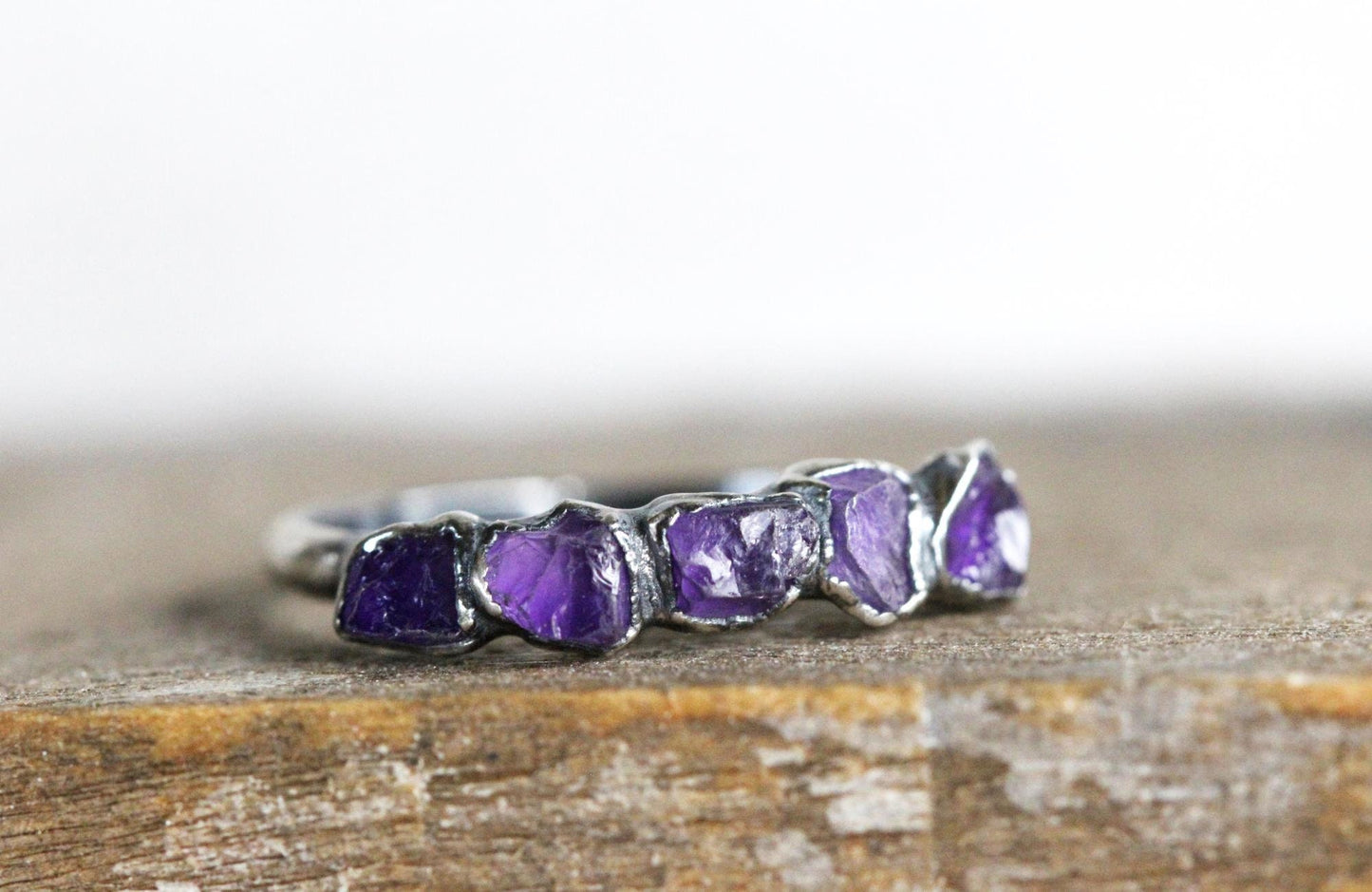 Raw Amethyst Ring - February Birthstone Ring - Multi Stone Stone Ring
