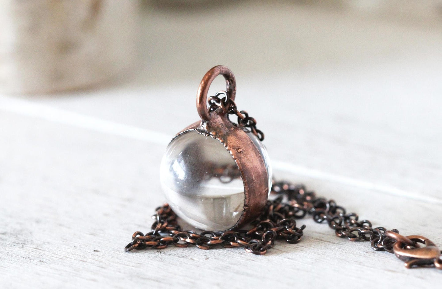 Crystal Ball Pendant - Quartz Sphere Necklace - Crystal Clear Orb - Large Stone Layering Necklace