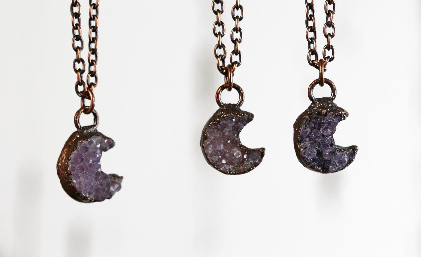 Amethyst Necklace - Raw Amethyst Pendant - Half Moon Necklace - Crescent Moon Jewelry - Electroformed Jewelry