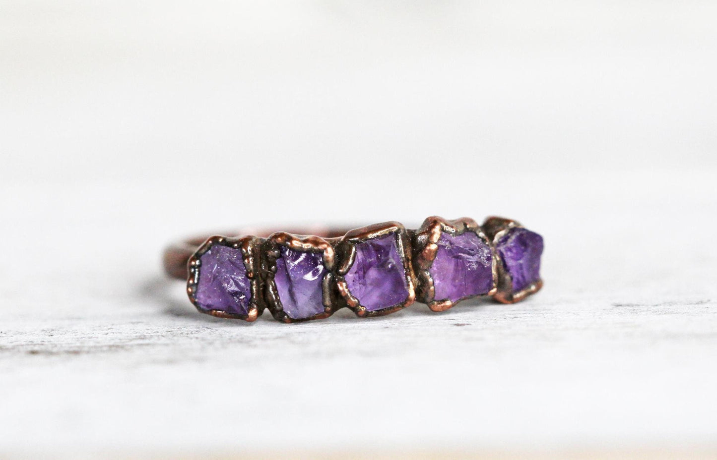 Raw Amethyst Ring - February Birthstone Ring - Multi Stone Stone Ring