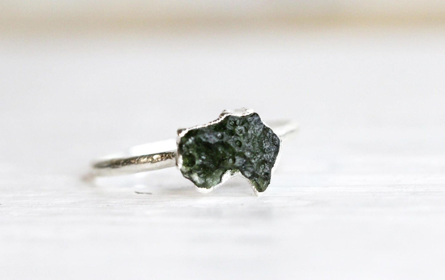 Moldavite Ring - Geekery Gift - Tektite Jewelry