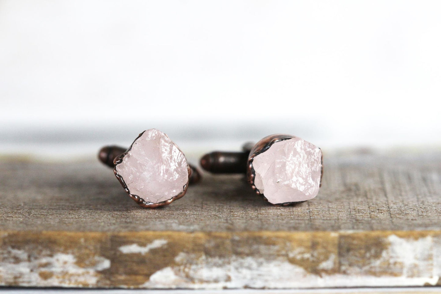 Raw Stone Cuff Links - Groomsmen Gift - Rose Quartz Cufflinks - Graduation Gift