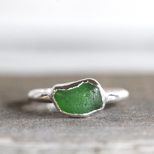 Sea Glass Ring - Beach Glass - Electroformed