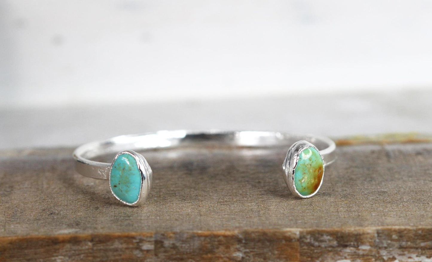 Turquoise Bracelet - Open Cuff - December Birthstone - Double Stone Bracelet