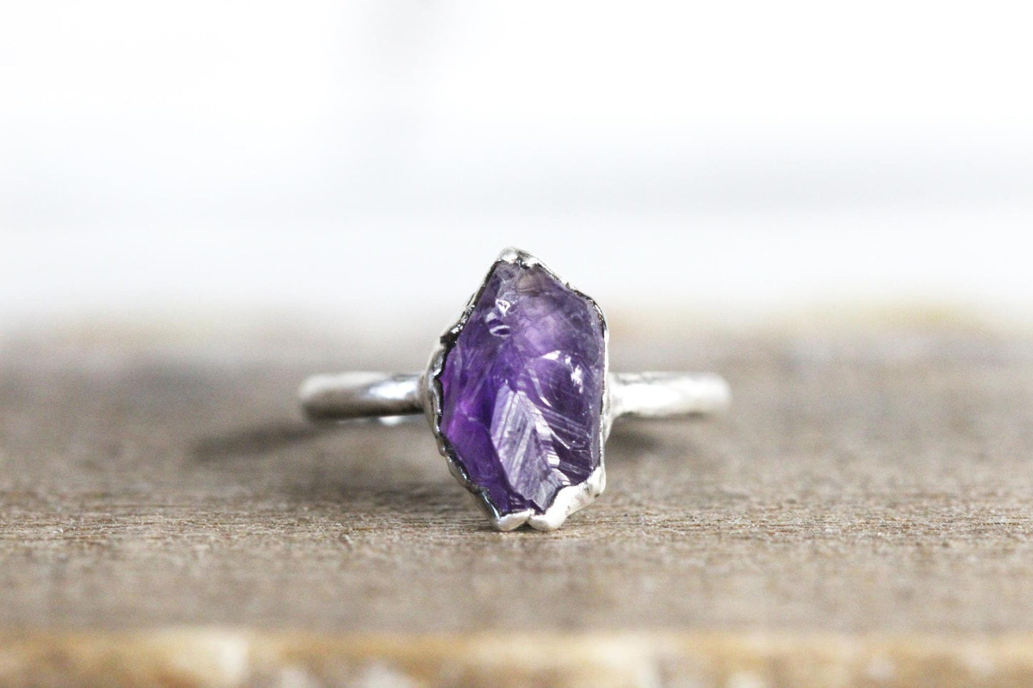 Raw Amethyst Ring - February Birthstone - Purple Crystal Ring