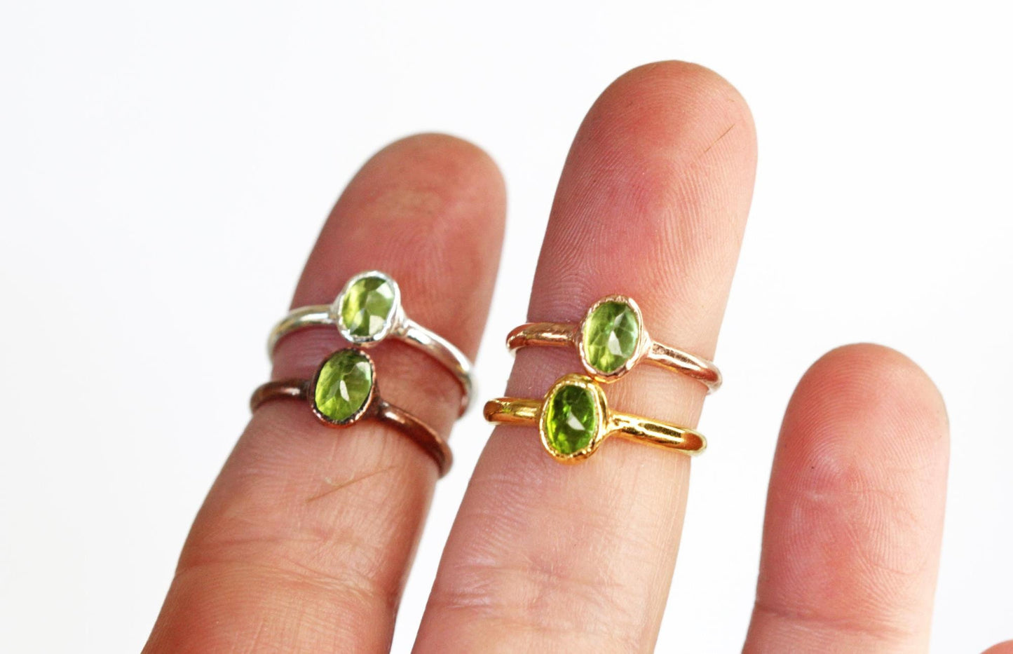 Peridot Ring - Simple Gold Stacker - Faceted Stone - August Birthstone